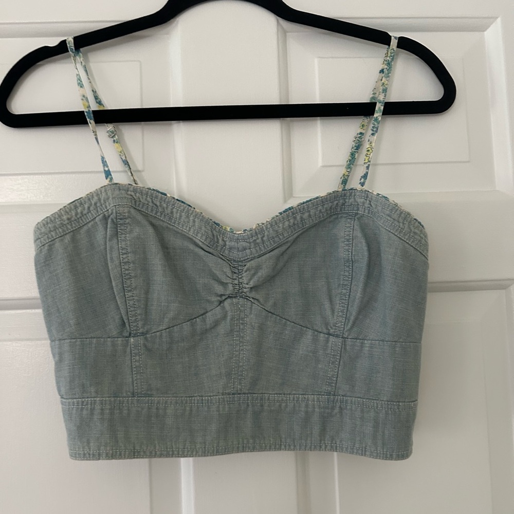 AE denim cropped sweetheart top